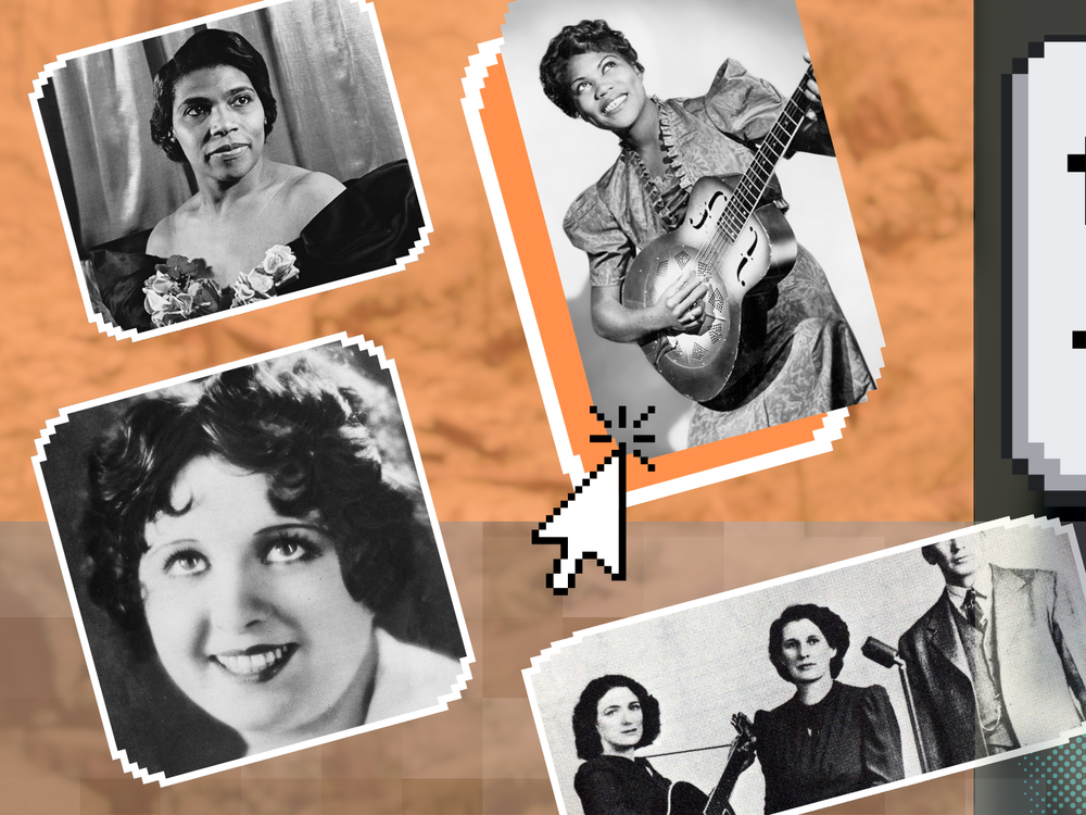 Clockwise, from top left: Marian Anderson, Sister Rosetta Tharpe, Maybelle and Sara Carter, and Helen Kane