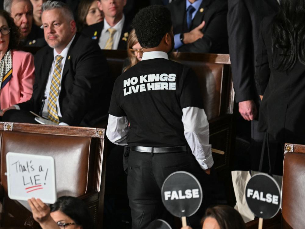 Representative Maxwell Frost, Democrat from Florida, wears a shirt reading 