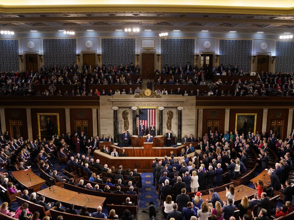 President Trump speaks during an address to a joint session of Congress on Tuesday night.