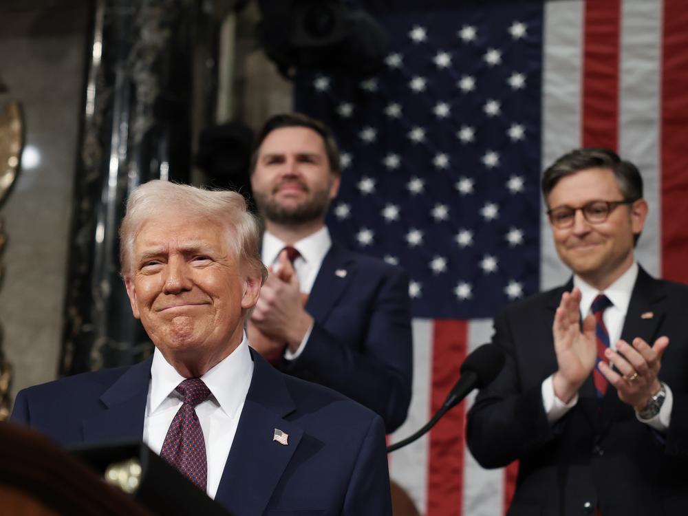 President Trump arrives to address a joint session of Congress at the U.S. Capitol.
