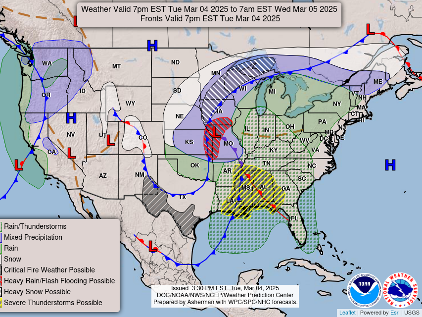 Severe weather is expected across the U.S. Wednesday.