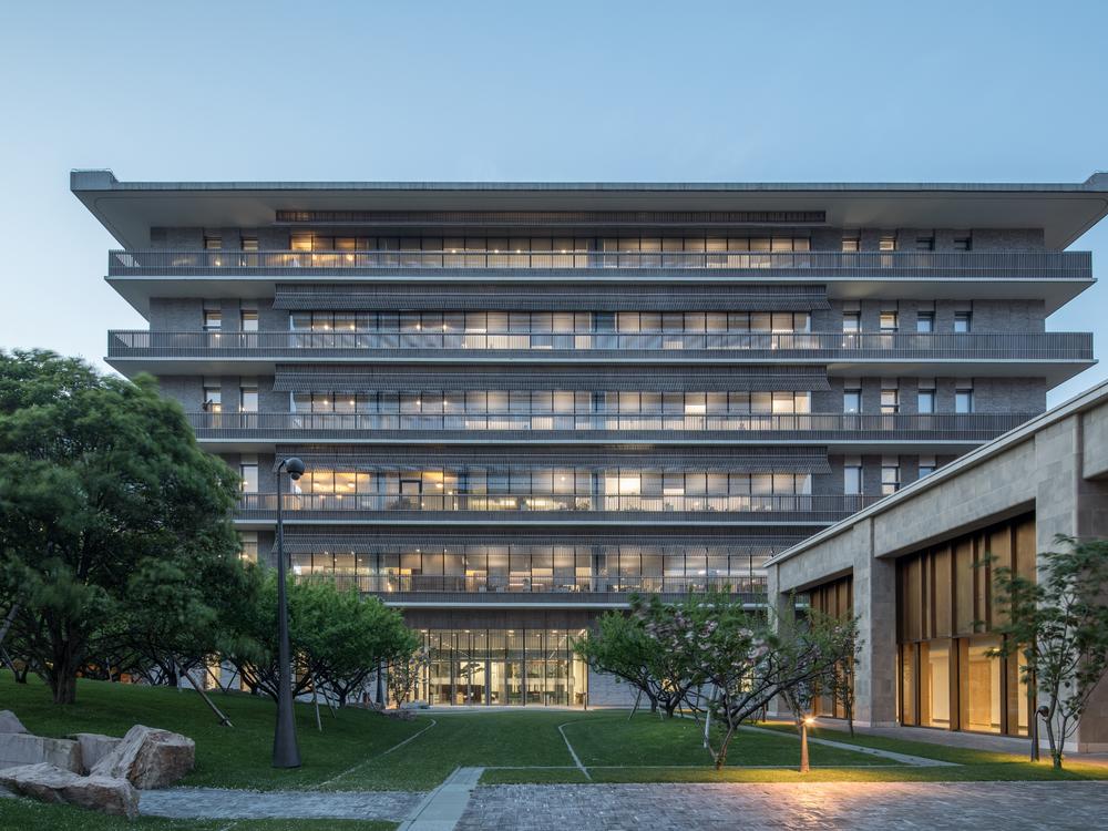 The Shanghai building Liu designed for Novartis pharmaceutical company summons ancient Chinese architectural motifs in its use of tiered balconies. It was built in 2014.