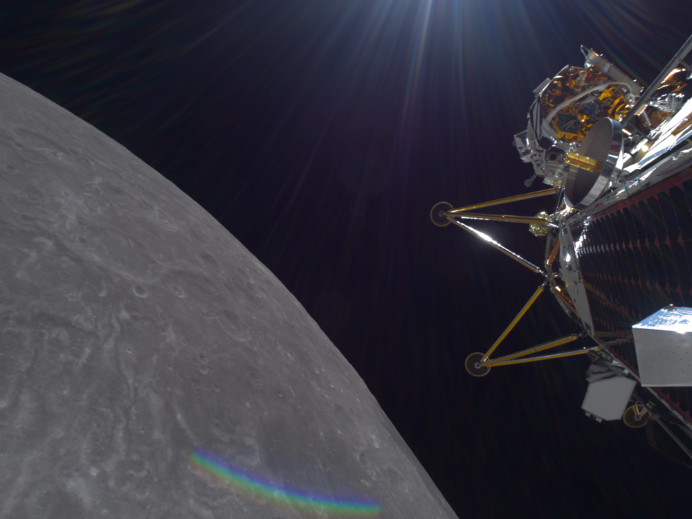 A view of the moon from Intuitive Machine's Athena Lander.