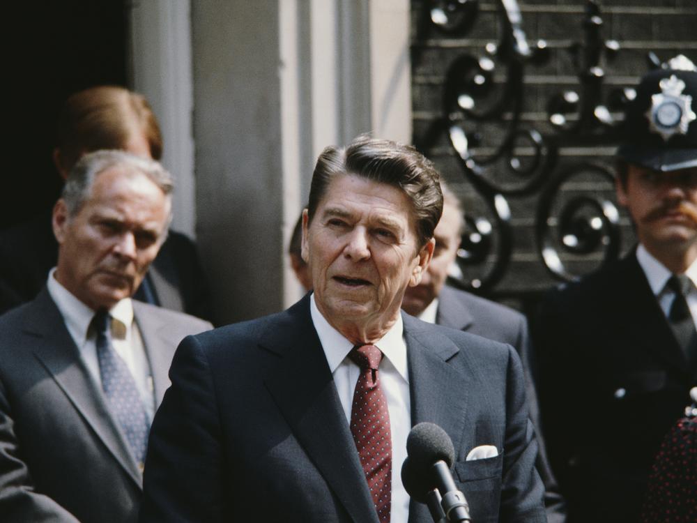 President Ronald Reagan during a state visit to London in June 1982. Reagan laid the rhetorical foundations for the National Endowment for Democracy in a speech during that visit.