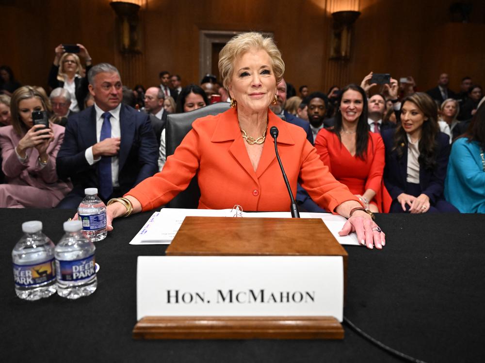 Linda McMahon, pictured here at her Senate confirmation hearing in February, previously led the U.S. Small Business Administration and World Wrestling Entertainment (WWE).