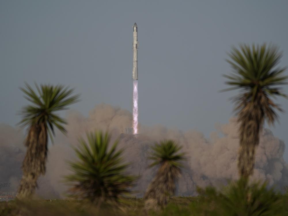 SpaceX's mega rocket Starship lifts off for a test flight from Starbase in Boca Chica, Texas, on Thursday.
