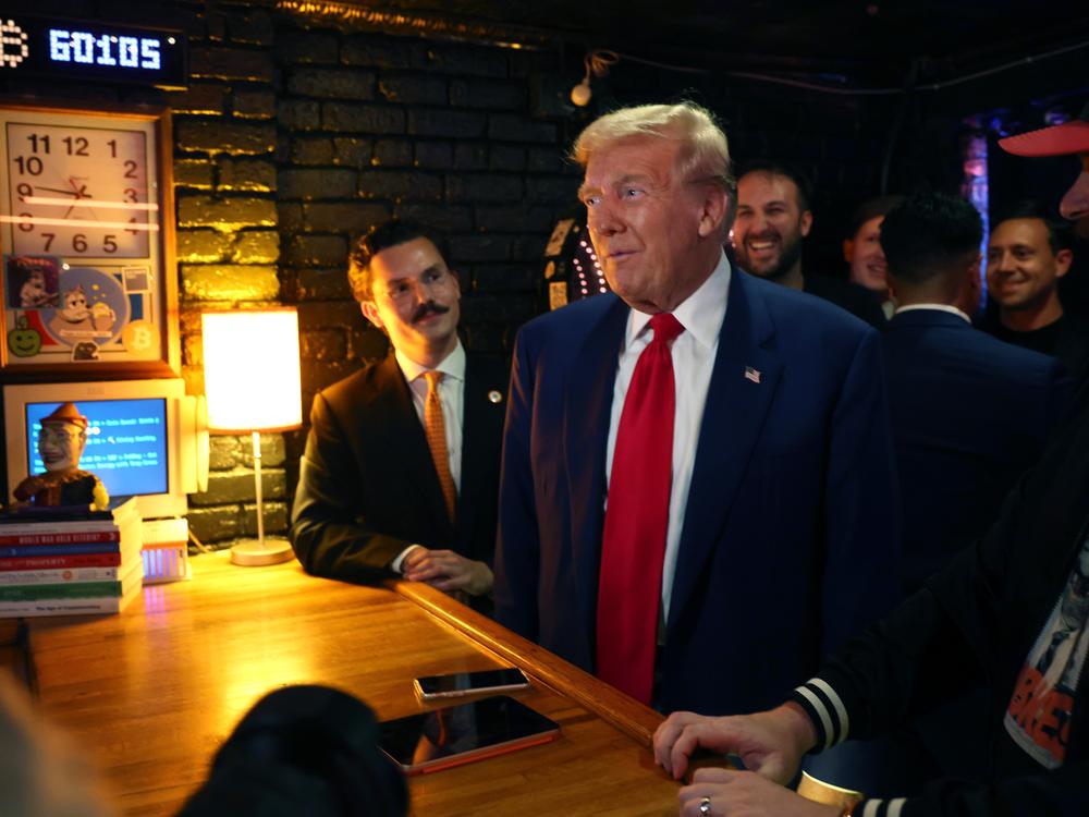 President Trump embraced cryptocurrency during his campaign, including during this visit to a cryptocurrency-themed bar called Pubkey in New York City on Sept. 18.
