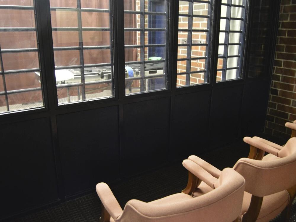 Witness chairs face the brick death chamber, which appears set up for a lethal injection execution in this undated photograph provided by the S.C. Department of Corrections. On Friday, the firing squad chair will be set up near the location of the gurney.