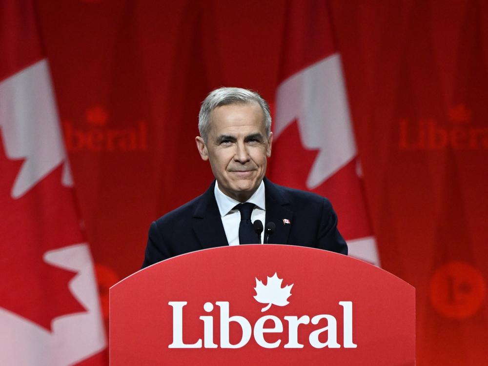 Mark Carney addresses supporters after winning the Liberal Party election on Sunday. He is expected to be sworn in this week.