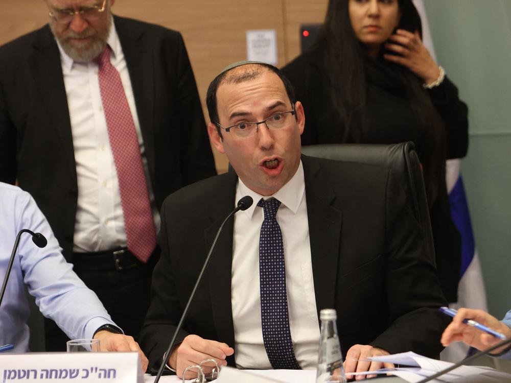 Simcha Rothman, a lawmaker in Israel's governing coalition, told NPR that Palestinians living in Gaza need to be removed. 