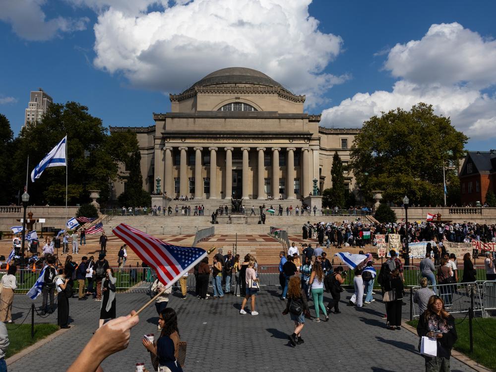 Columbia students organize dueling memorials and rallies both for Israel and Palestinians in Gaza on the one-year anniversary of the October 7th Hamas attack, on Oct. 7, 2024 in New York City.