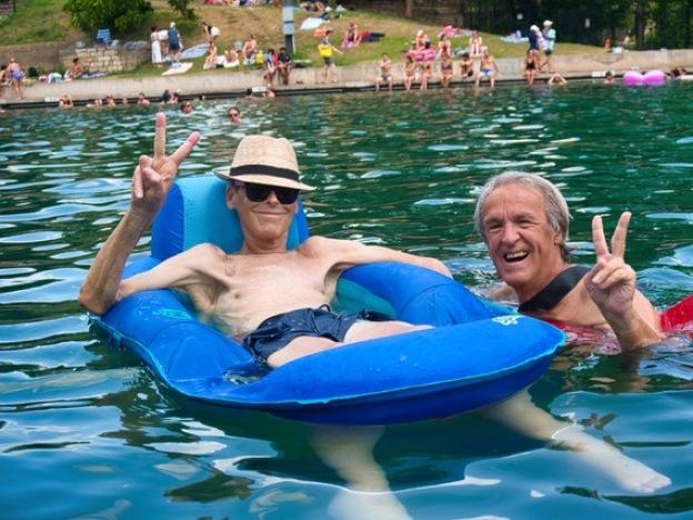 Chris Riley (left) a few weeks before he died.
