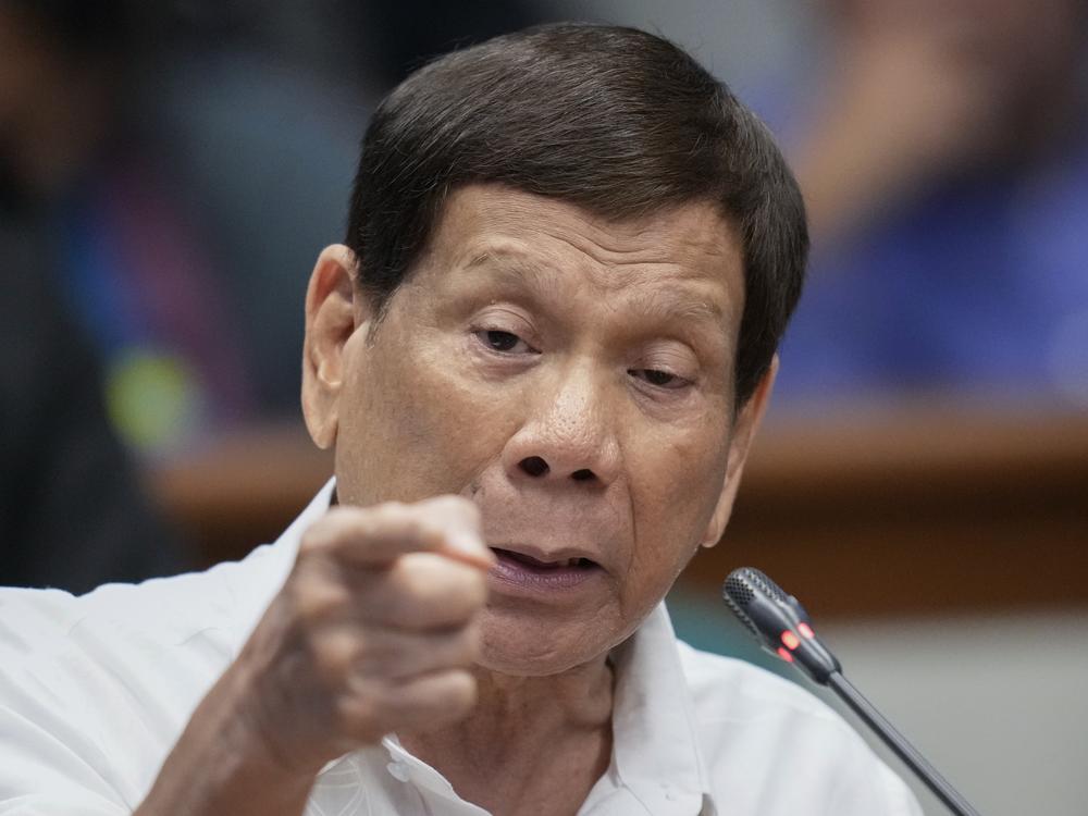 Former Philippine President Rodrigo Duterte speaks during a senate inquiry on the so-called war on drugs during his administration at the Philippine Senate, Oct. 28, 2024, in Manila, Philippines.