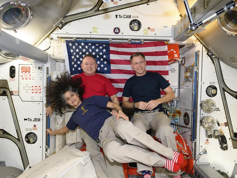 Astronauts Suni Williams (lower) and Butch Wilmore (left) were originally supposed to return to Earth in June of last year. Instead, they've been part of the latest crew of the International Space Station, along with astronaut Nick Hague (right).