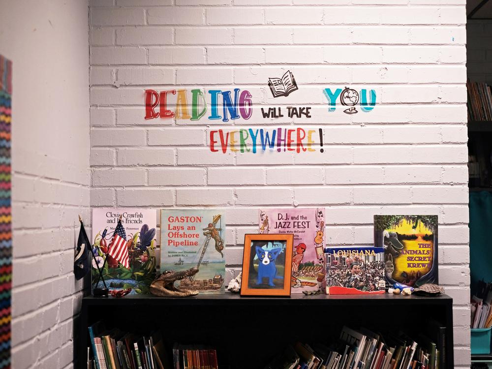 The classroom library in Peggy Hernandez's third and fourth grade classroom.