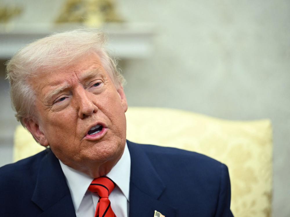 President Trump speaks to the press as he meets with NATO Secretary General Mark Rutte in the Oval Office of the White House in Washington, DC, on Thursday.