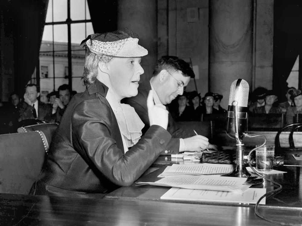 Thompson speaks to the Senate Foreign Relations Committee in Washington, D.C., in April 1939.