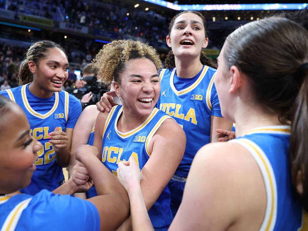 Kiki Rice and the UCLA Bruins celebrate after winning the Big Ten conference championship tournament last weekend.