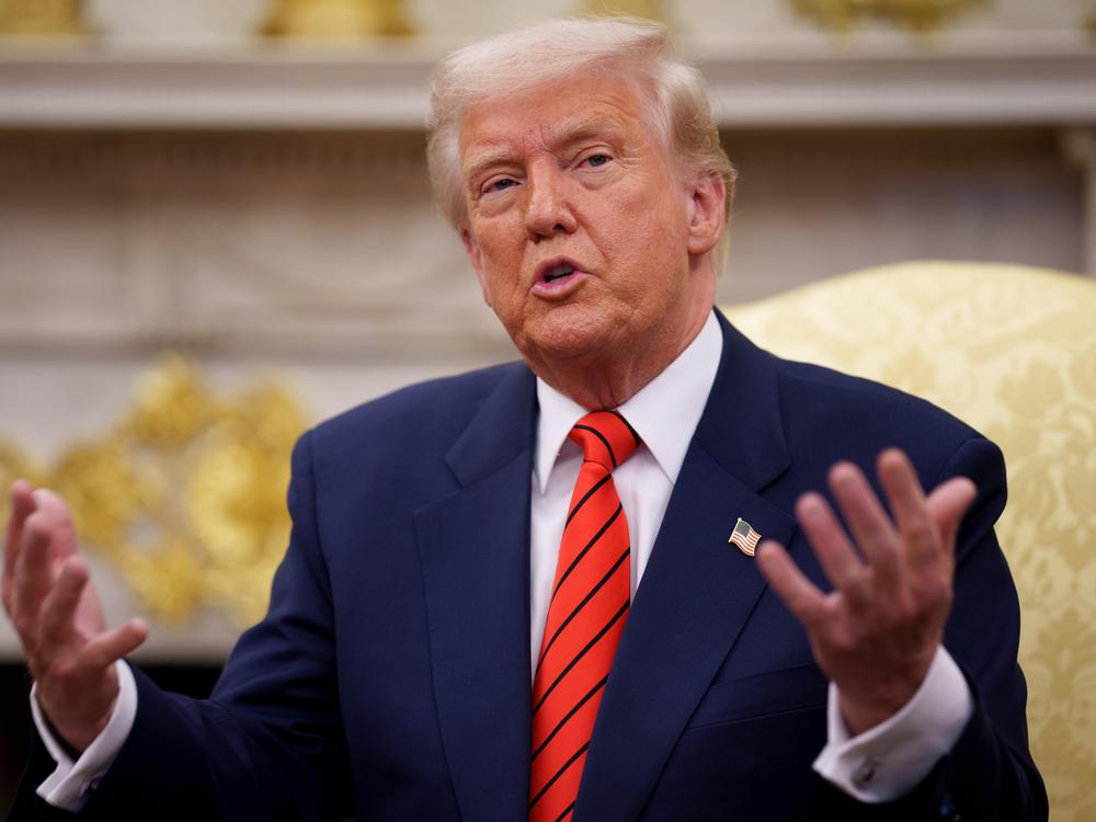 President Trump speaks during a meeting with NATO Secretary General Mark Rutte in the Oval Office of the White House on Thursday in Washington, D.C. On Saturday, Trump invoked a 1790s law declaring members of Tren de Aragua to be alien enemies for immediate detention and removal from the U.S.