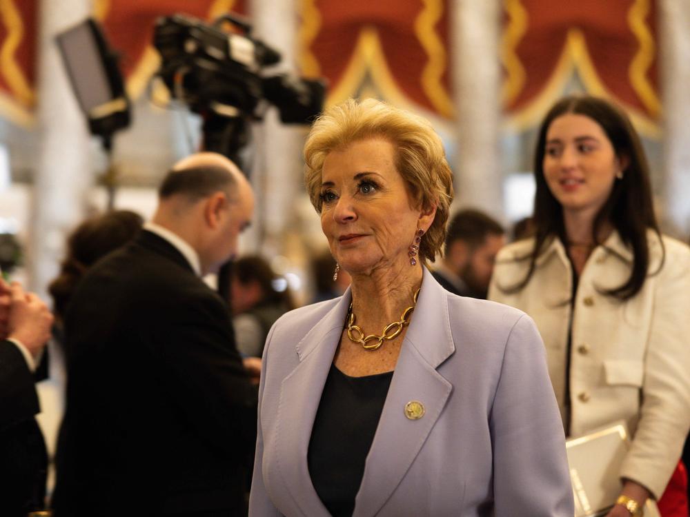 Secretary of Education Linda McMahon arrives to President Trump's joint address to Congress on March 4 in Washington, D.C.
