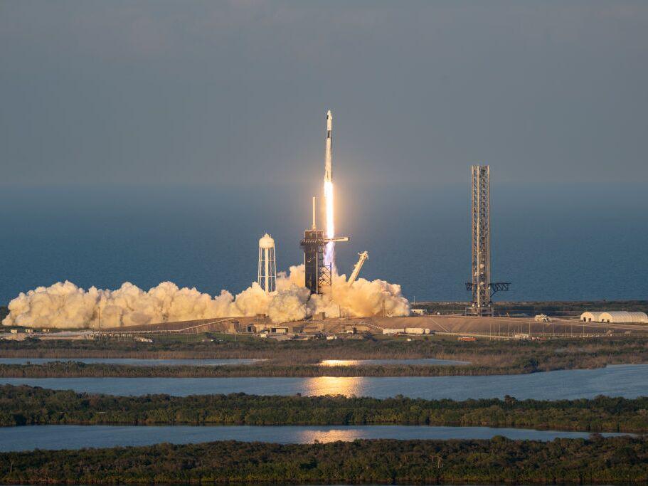 The SpaceX Falcon 9 rocket and Dragon spacecraft launches from the Launch Complex 39A at NASA's Kennedy Space Center on March 14, 2025 in Cape Canaveral, Florida.