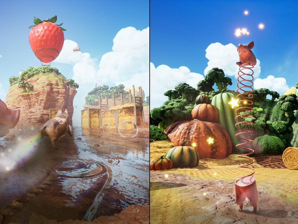 One of Split Fiction's most absurd scenarios casts protagonists Mio and Zoe as magical pigs.