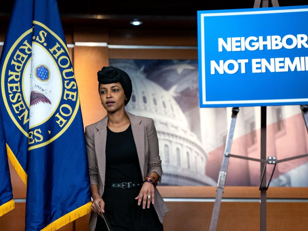 Rep. Ilhan Omar, D-MN, re-introducing the Neighbors Not Enemies Act on Capitol Hill in January. It would repeal the Alien Enemies Act.
