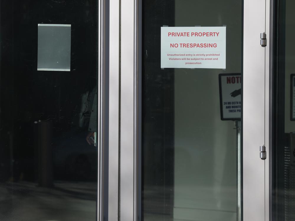 A sign says  