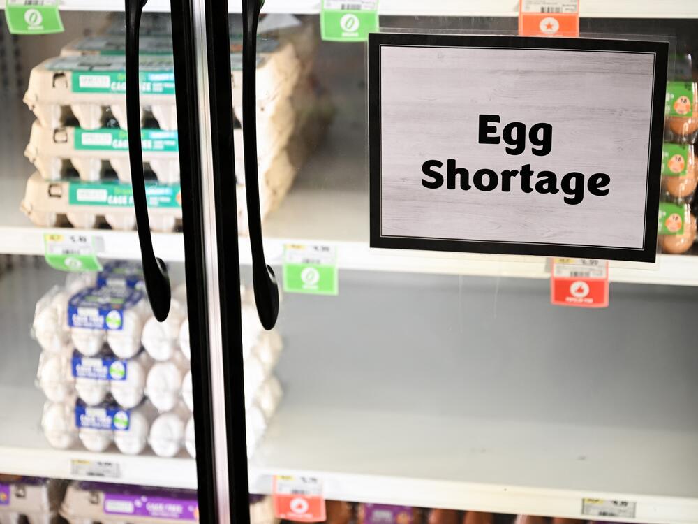 A grocery store in Lawndale, Calif., runs short on eggs on Jan. 2. Egg prices in the U.S. have soared to record highs as avian flu and efforts to contain it have killed millions of egg-laying chickens. But just across the border in Canada, eggs remain plentiful and affordable.