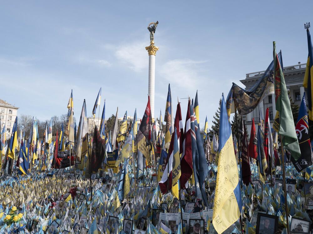 Thousands of flags were planted at the makeshift memorial to fallen soldiers on Maidan Square in Kiev Ukraine on March 06, 2025. Each flag is a tribute to someone who was killed by Russia's war in Ukraine.