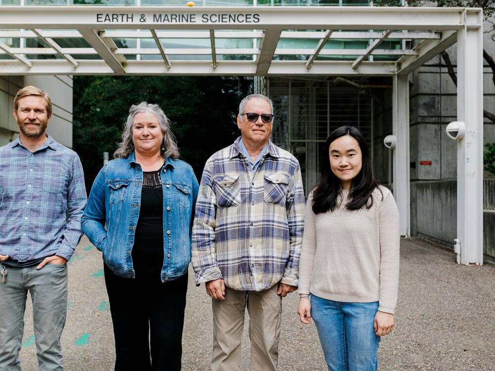 Members of the research team who helped identify a new cellular structure. (L - R) Tyler Coale, Kendra Turk-Kubo, Jon Zehr, Esther Wing Kwan Mak