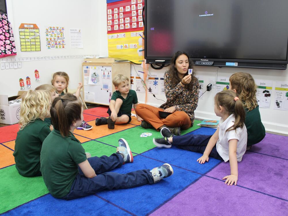 Camille Revillet teaches a pre-K class at École Pointe-au-Chien.