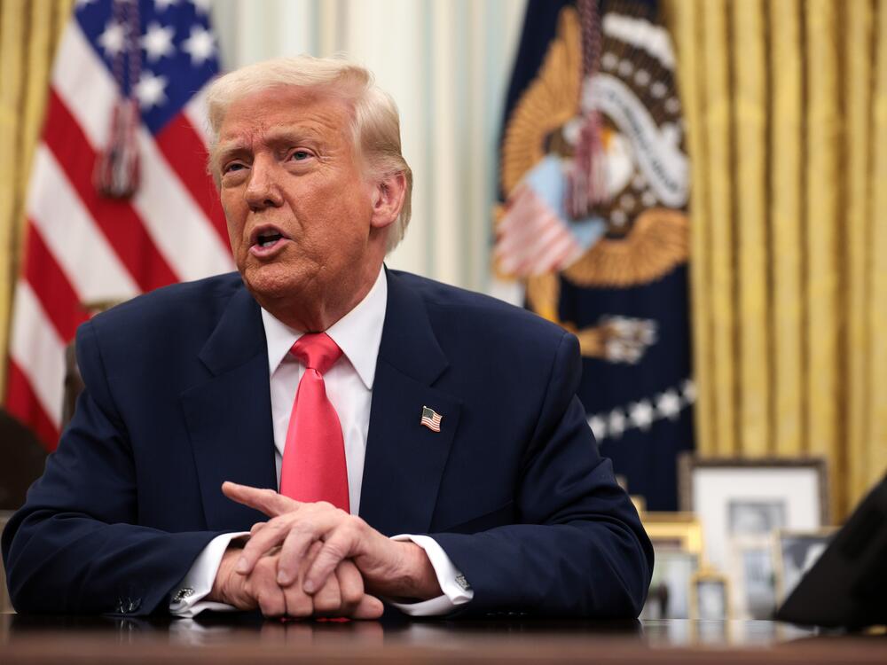 President Trump speaks before signing executive orders in the Oval Office on March 6.
