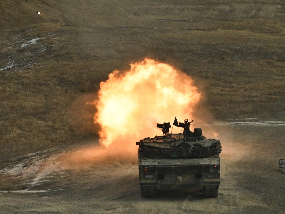 A South Korean army K1A2 tank seen during a combined live fire exercise between South Korea and the U.S. Army at the Rodriguez Live Fire Range in Pocheon, South Korea, on Feb. 10.
