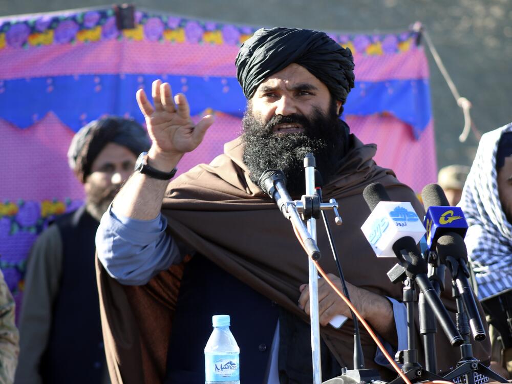 Acting interior minister Sirajuddin Haqqani, speaks during the funeral prayers of Khalil Haqqani, the minister for refugees and repatriation, during his funeral procession in eastern Paktia province, Afghanistan, Dec. 12, 2024.