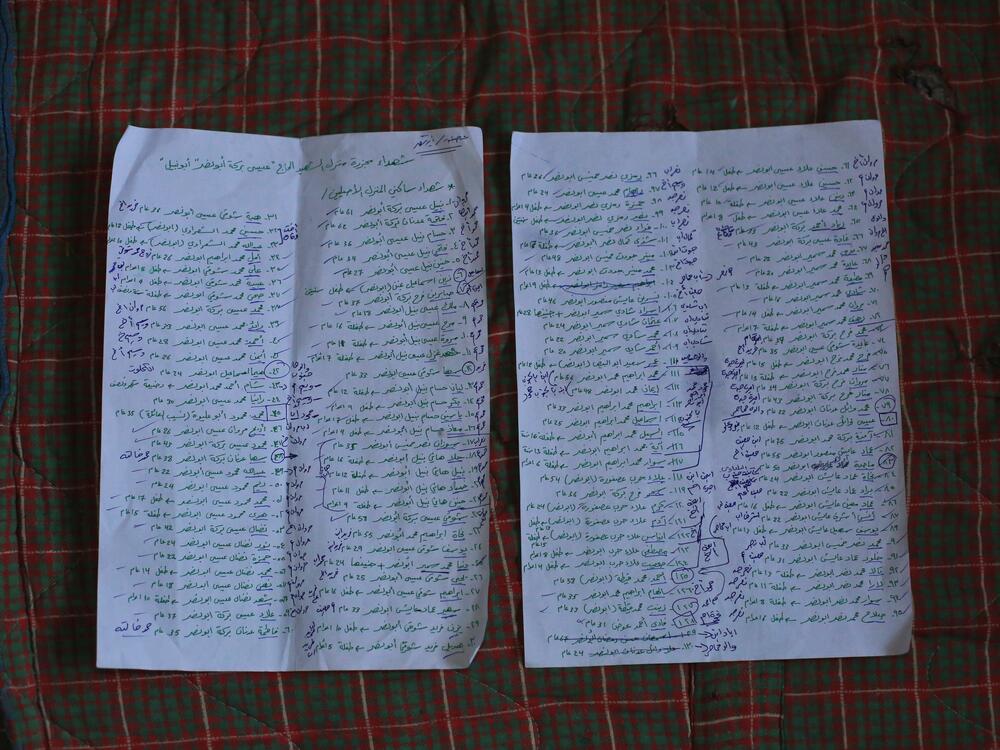 Members of the Abu Naser family made detailed lists of those who died and were wounded in the October 2024 strike on the family's apartment building in northern Gaza.