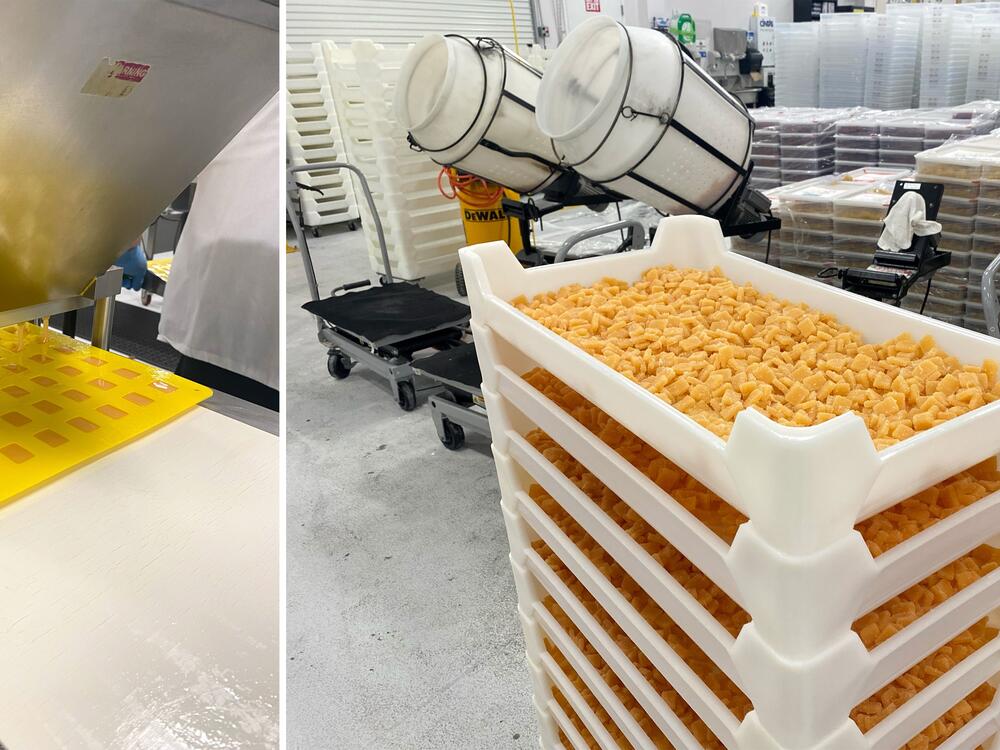 Wyld's grapefruit-flavored gummies are poured into molds, cured, coated in sugar and then packaged for distribution at a factory in Sacramento, Calif.