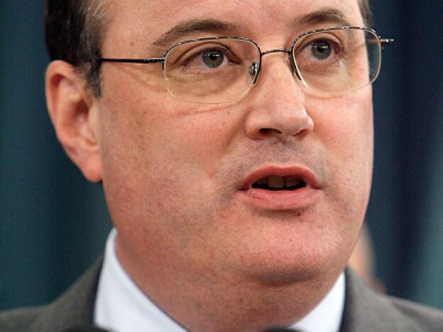 Social Security Commissioner Michael Astrue speaks during a news conference about the annual Social Security and Medicare Trustees Reports at the Treasury Department March 25, 2008 in Washington, DC.