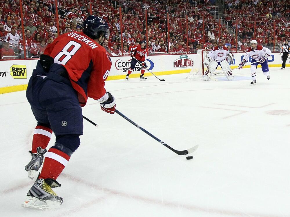 Ovechkin skates against the Montreal Canadiens in the Eastern Conference quarterfinals of the 2010 NHL Stanley Cup Playoffs.