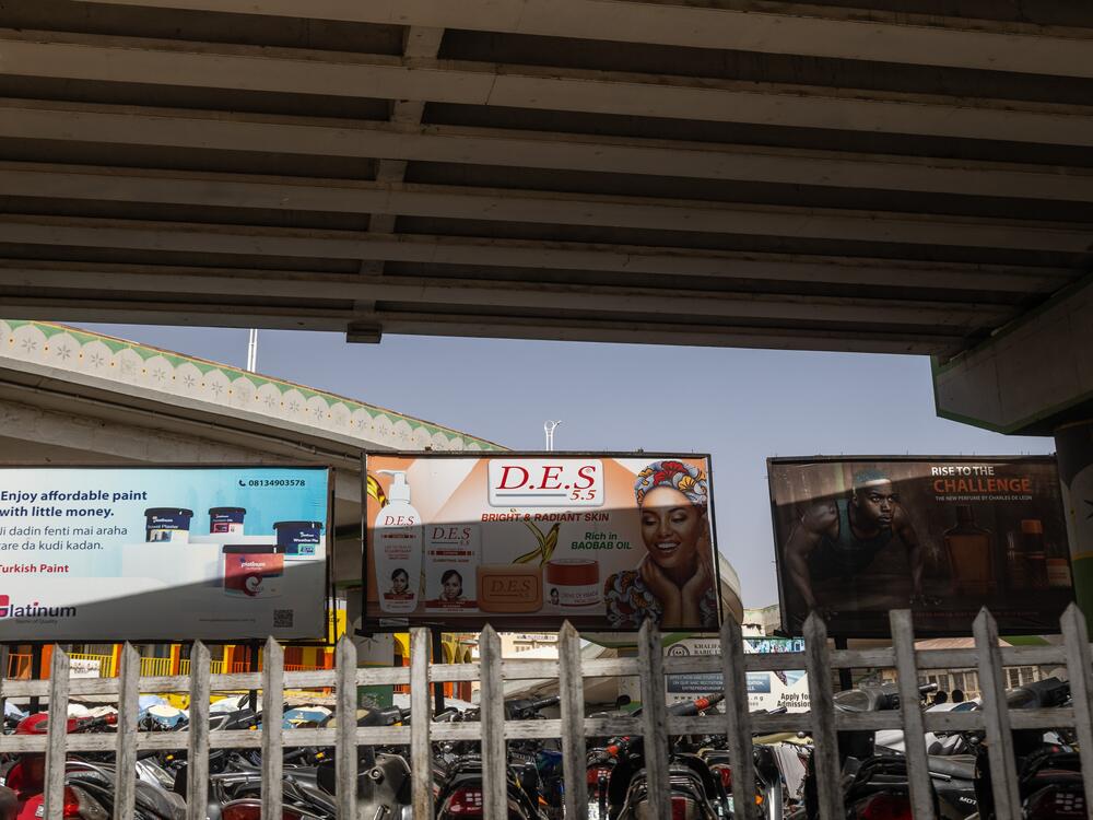 Billboards in the city of Kano, Nigeria, advertise skin bleaching products. The government has this year issued warnings about the potential harmful effects of these creams.