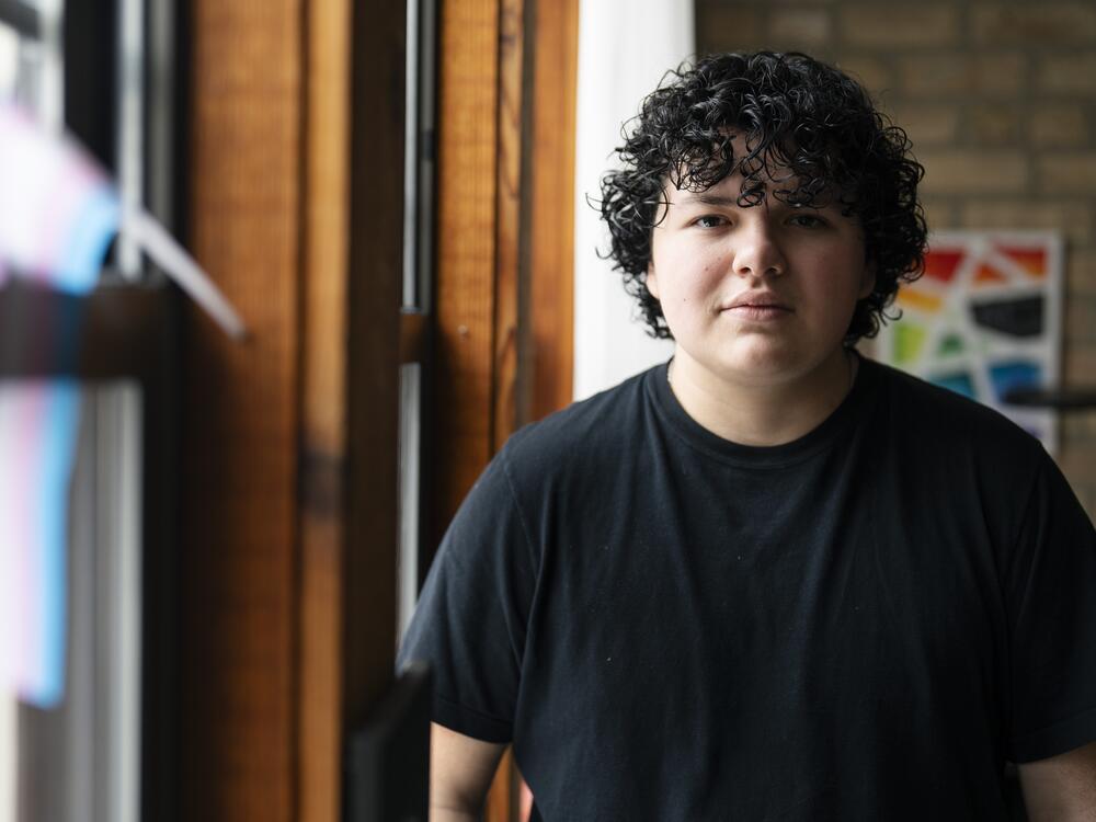 Ben Garcia, who is a patient at Ann & Robert H. Lurie Children's Hospital, at home in the Rogers Park neighborhood of Chicago on Feb. 14. Garcia received surgery at Lurie before the hospital stopped doing them, but is worried that other gender-affirming treatments could eventually be affected.