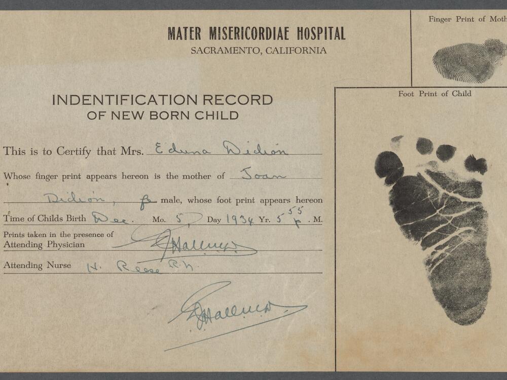 Mater Misericordiae Hospital, birth record for Joan Didion, Dec. 5, 1934.<br>