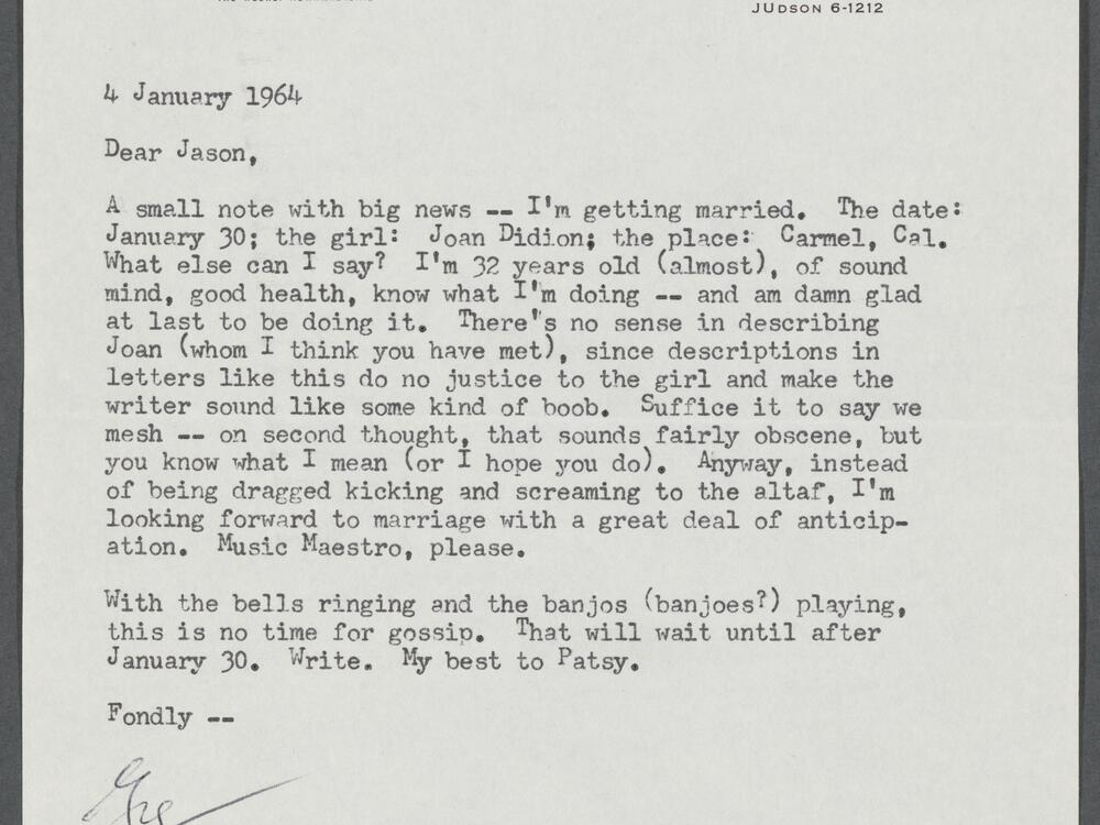 John Gregory Dunne (1932–2003), his letter to Jason McManus, <em>Time</em> magazine, Jan. 4, 1964.