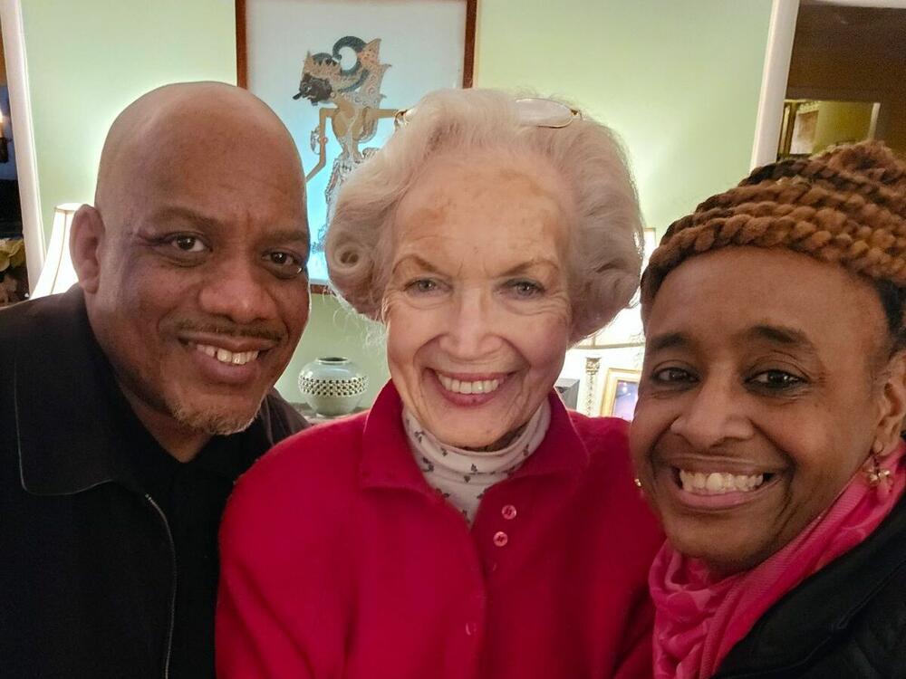 Derrick Moore (left), Eleanor Heginbotham and Soumayah Zein. Zein and Moore were among the first people to help start the car.