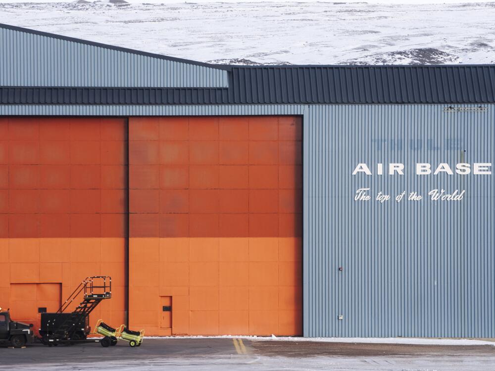 A sign for Thule Air Base, the previous name of Pituffik Space Base in northern Greenland, is seen in this photo from Oct. 4, 2023.