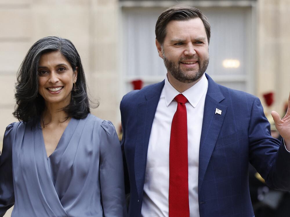 Vice President JD Vance and second lady Usha Vance as seen at the Elysee Palace, in Paris, on Feb. 11, 2025.