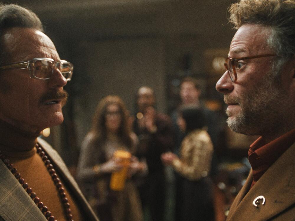 Bryan Cranston and Seth Rogen in <em>The Studio</em>, debuting Wednesday on Apple TV+.