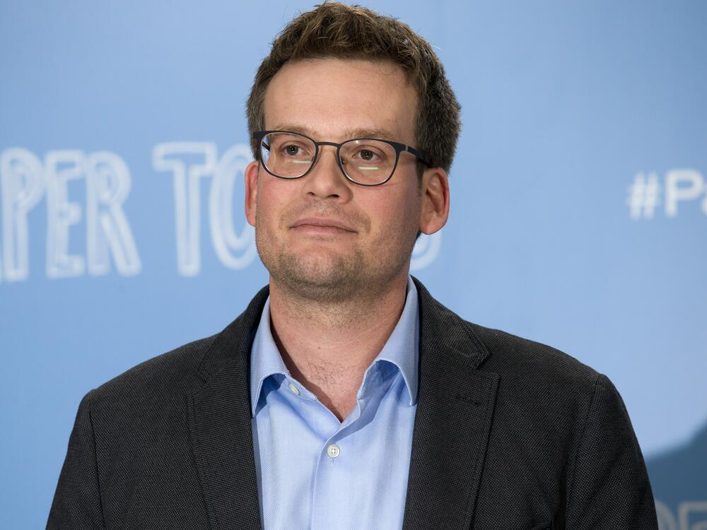 John Green poses at a photo call for the film <em>Paper Towns</em> in central London in June 2015.