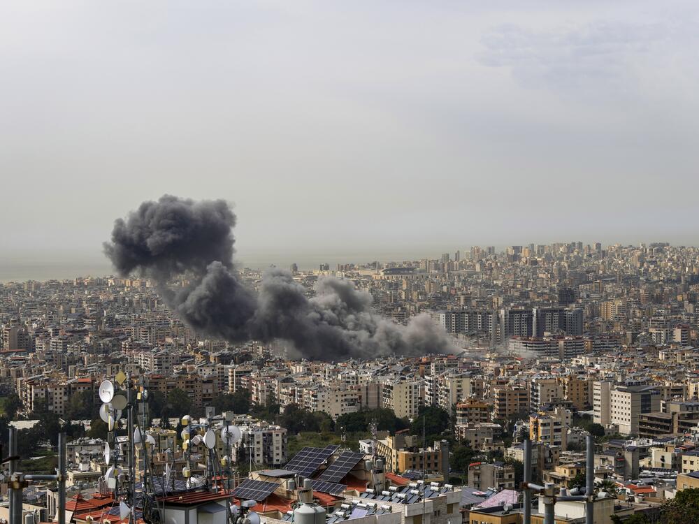 Smoke rises following an Israeli airstrike on Dahiyeh, in the southern suburb of Beirut, Lebanon, Friday.