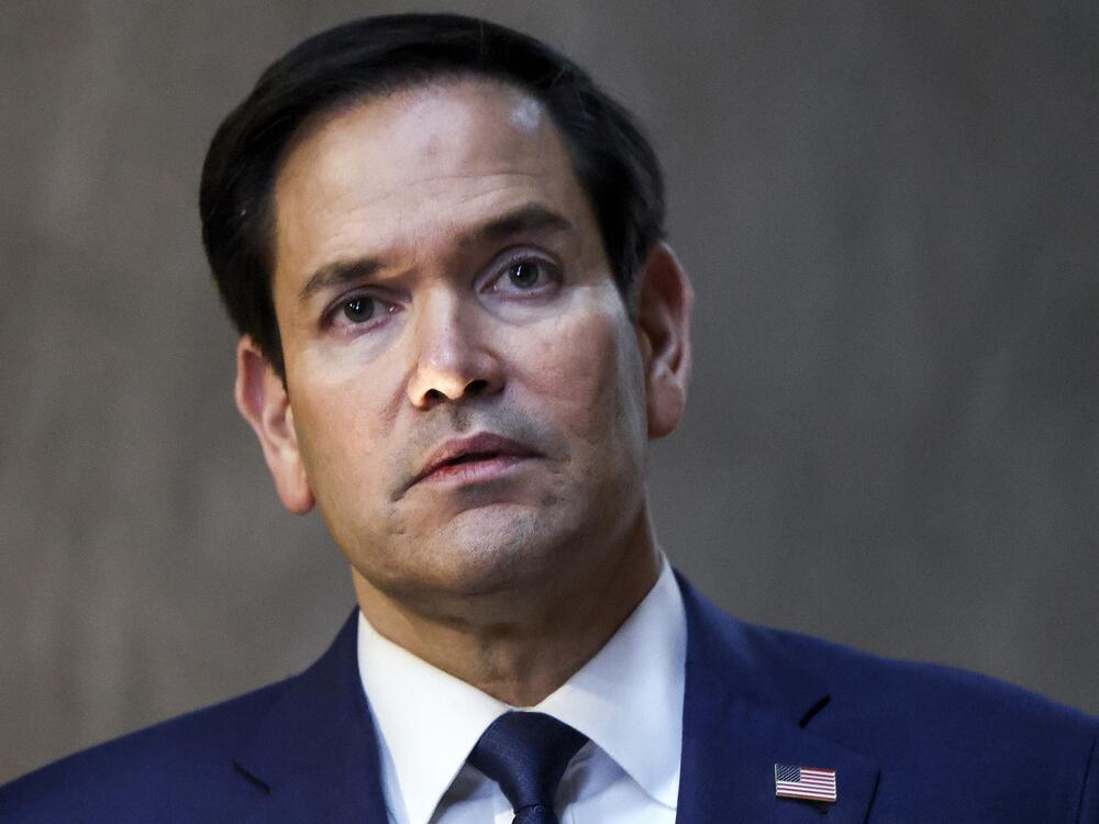 Secretary of State Marco Rubio speaks during his visit to the Yad Vashem Holocaust Memorial museum in Jerusalem on February 16, 2025.